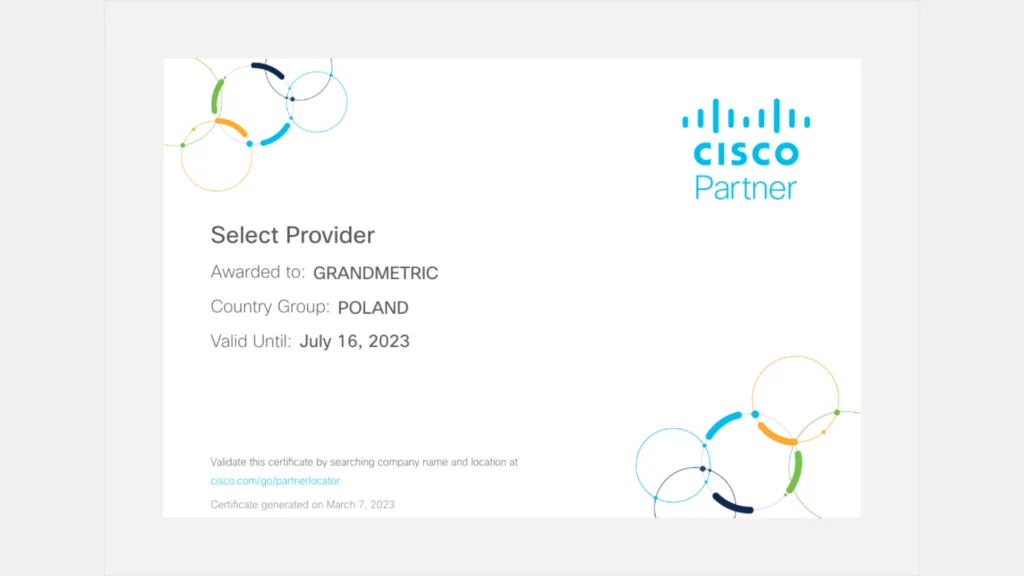 Grandmetric holds Select Provider certification from Cisco