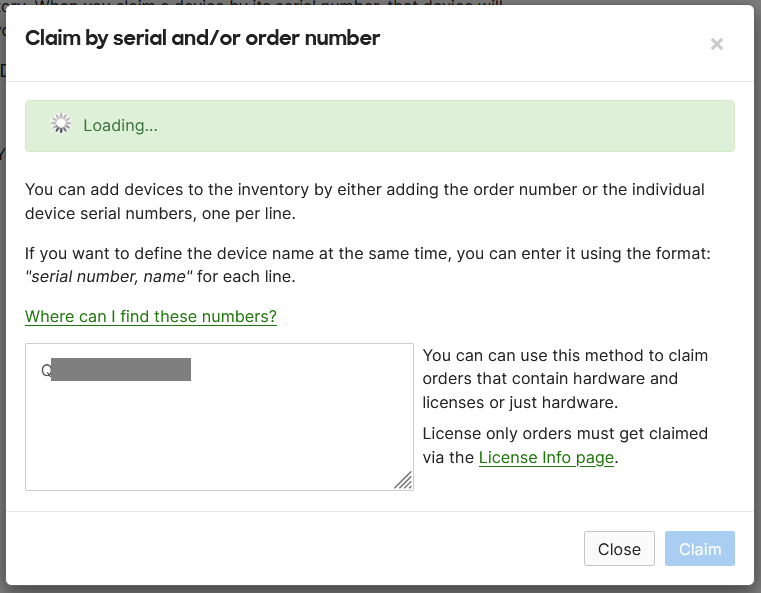 Claim by serial number loading