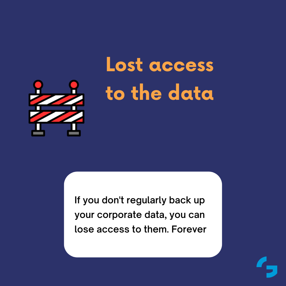 If you don't regularly back up your corporate data, you canlose access to them. Forever